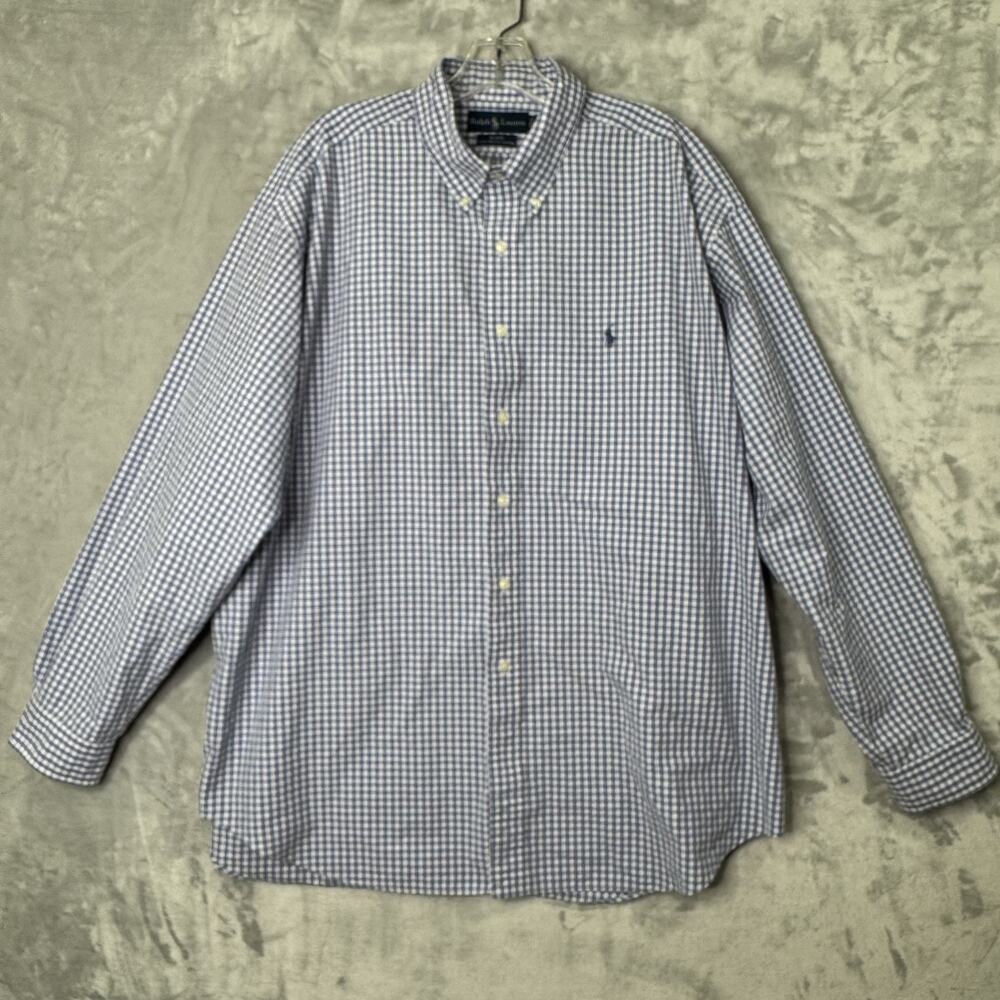 Ralph Lauren Shirt Mens 2XL Blake Blue Plaid Button Down Long Sleeve Dress Shirt